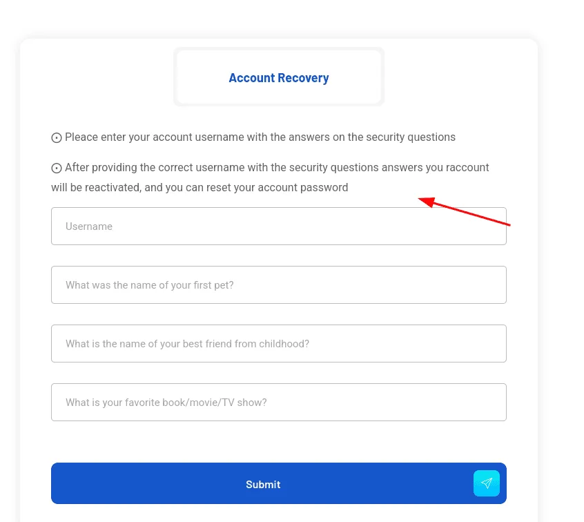 Reset password feature